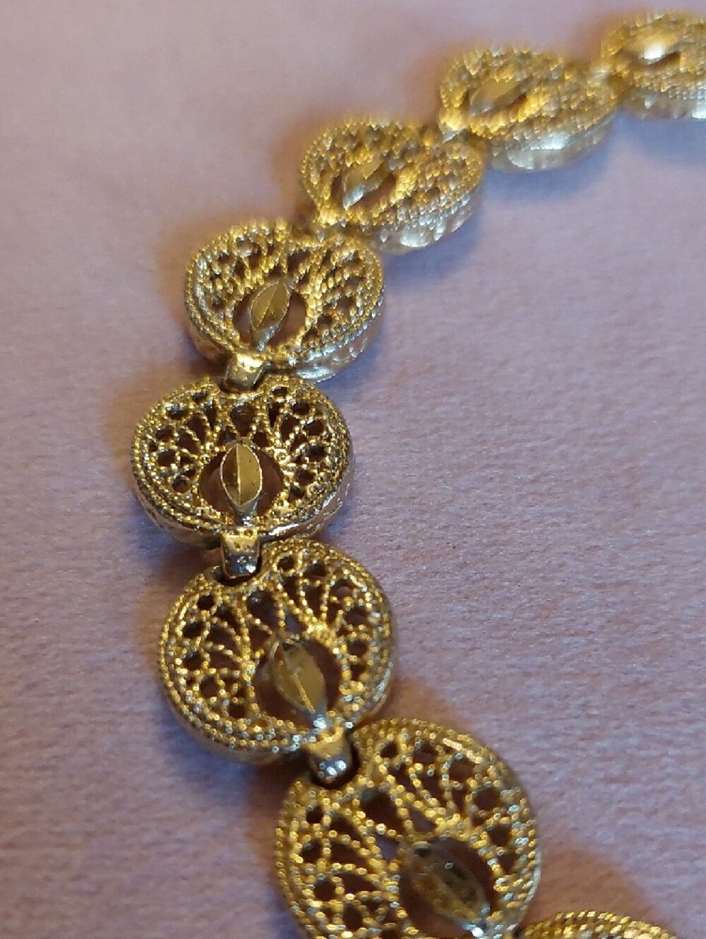 Diamond-cut Goldtone Dainty Filigree Link Bracelet And Station Necklace EUC - Picture 6 of 16